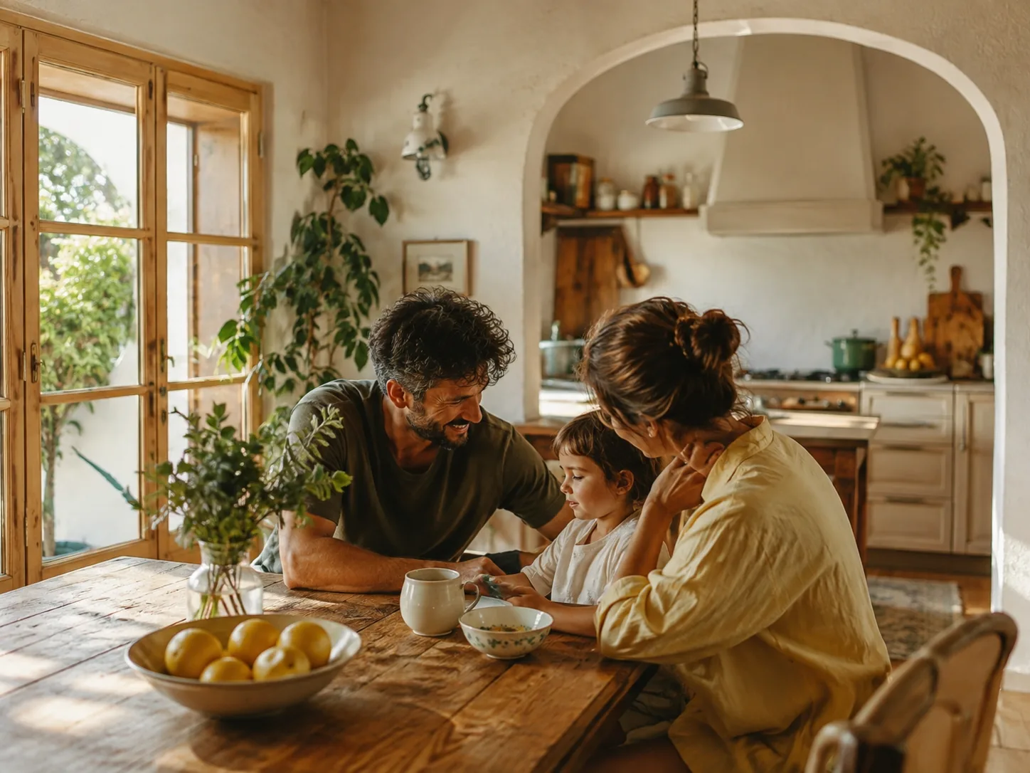 Familia compartiendo un momento cotidiano en la casa que han construido juntos