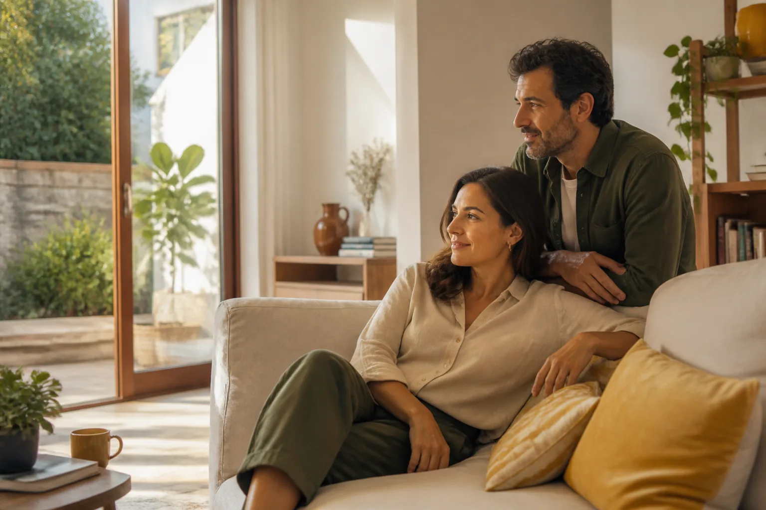 Pareja disfrutando de la tranquilidad de su hogar